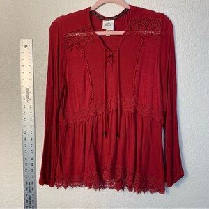 Knox Rose Red Lace Accent Blouse, pheasant bohemian style.
